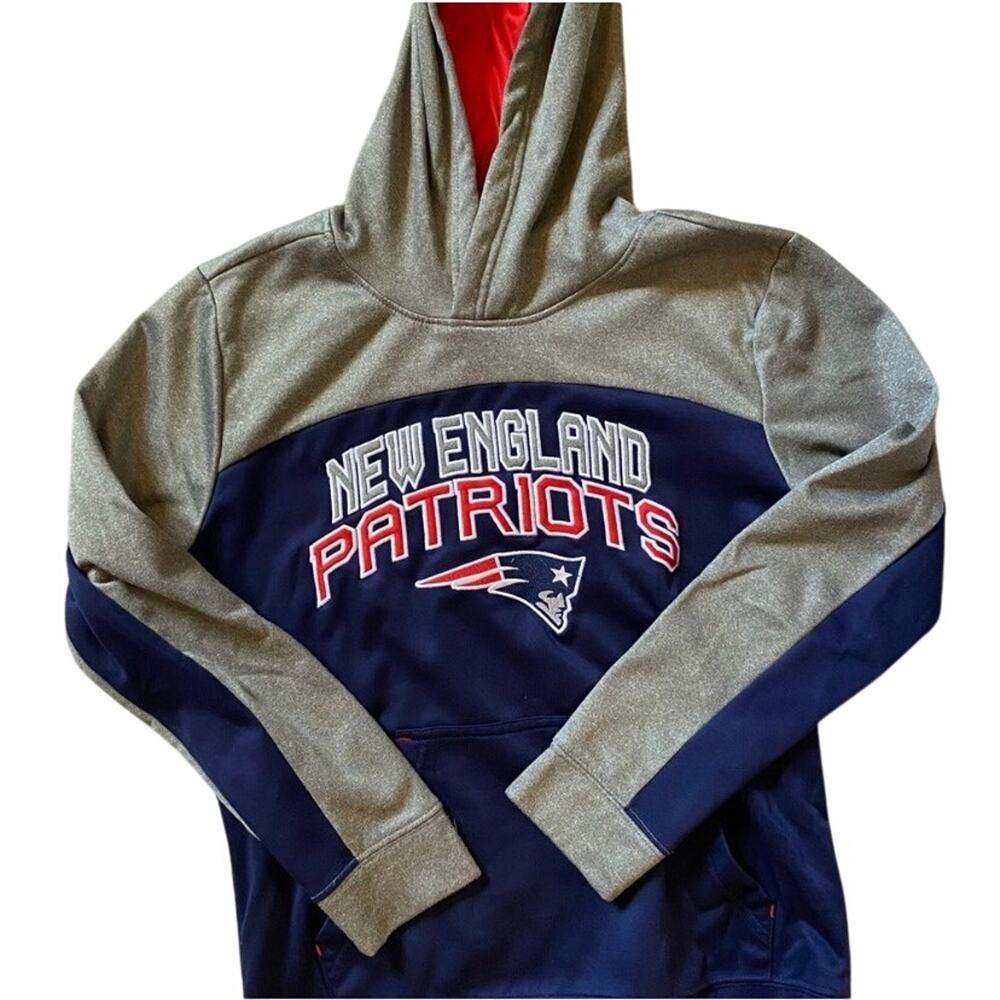 NFL Patriots Youth Hoodie Size Large Gray Blue Pullover